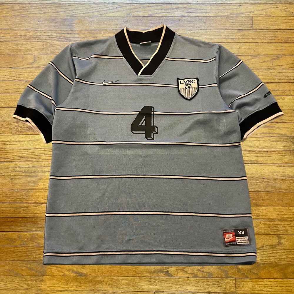 Vintage Nike Team Sports LVSC Soccer Jersey Blue Striped Number 4 Mens XS